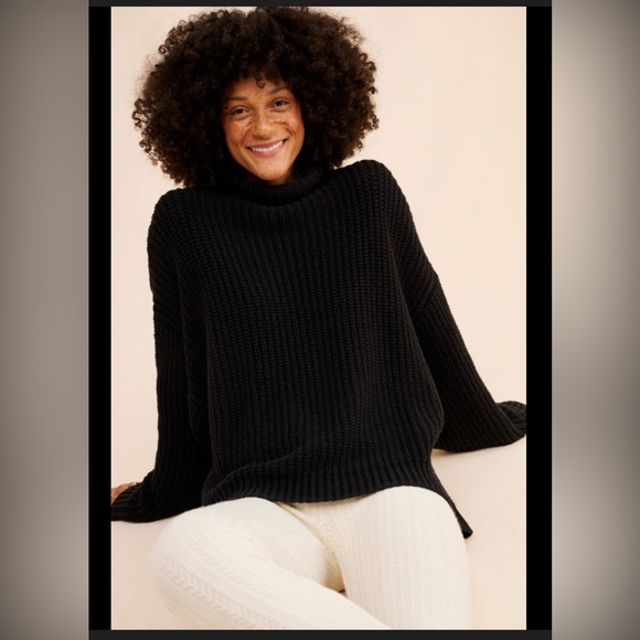 Free People Swim Too Deep Turtleneck Sweater Chunky Knit Black ,Small - Picture 6 of 14